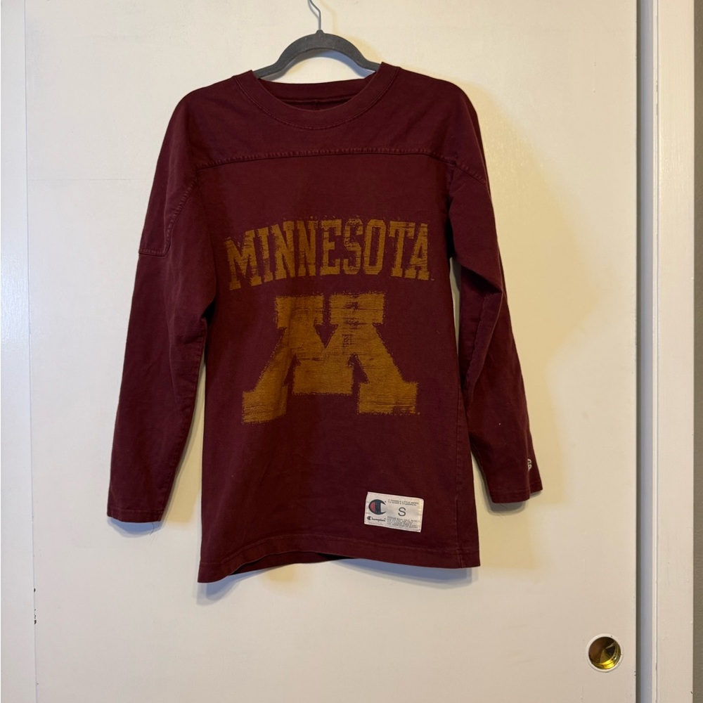 Champion Men’s Maroon Long-Sleeve Tee with Gold Minnesota Logo